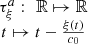 $$ \begin{array}{c}{\tau }_{\xi }^a:\enspace \mathbb{R}\mapsto \mathbb{R}\\ t\mapsto t-\frac{\xi (t)}{{c}_0}\end{array} $$