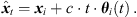 $$ {\widehat{{x}}}_t={{x}}_i+c\middot t\middot {{\theta }}_i(t)\enspace. $$