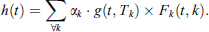 $$ h(t)=\sum_{\forall k}{\alpha }_k\bullet g\left(t,{T}_k\right)\times {F}_k\left(t,k\right). $$