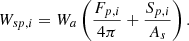 $$ {W}_{{sp},i}={W}_a\left(\frac{{F}_{p,i}}{4\pi }+\frac{{S}_{p,i}}{{A}_s}\right). $$