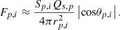 $$ {F}_{p,i}\approx \frac{{S}_{p,i}{Q}_{s,p}}{4\pi {r}_{p,i}^2}\left|\mathrm{cos}{\theta }_{p,i}\right|. $$