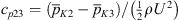 $ {c}_{p23}=({\bar{p}}_{K2}-{\bar{p}}_{K3})/\left(\frac{1}{2}\rho {U}^2\right)$