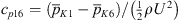 $ {c}_{p16}=({\bar{p}}_{K1}-{\bar{p}}_{K6})/\left(\frac{1}{2}\rho {U}^2\right)$