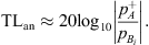 $$ \mathrm{T}{\mathrm{L}}_{\mathrm{an}}\approx 20{\mathrm{log}}_{10}\left|\frac{{p}_A^{+}}{{p}_{{B}_i}}\right|. $$