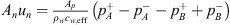 $ {A}_n{u}_n=\frac{{A}_p}{{\rho }_w{c}_{w,\mathrm{eff}}}\left({p}_A^{+}-{p}_A^{-}-{p}_B^{+}+{p}_B^{-}\right)$