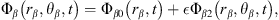 $$ {\mathrm{\Phi }}_{\beta }\left({r}_{\beta },{\theta }_{\beta },t\right)={\mathrm{\Phi }}_{\beta 0}\left({r}_{\beta },t\right)+\epsilon {\mathrm{\Phi }}_{\beta 2}\left({r}_{\beta },{\theta }_{\beta },t\right), $$