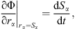$$ {\left.\frac{\mathrm{\partial }\mathrm{\Phi }}{\mathrm{\partial }{r}_{\alpha }}\right|}_{{r}_{\alpha }={S}_{\alpha }}=\frac{\mathrm{d}{S}_{\alpha }}{\mathrm{d}t}, $$