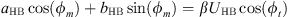 $$ {a}_{\mathrm{HB}}\mathrm{cos}({\phi }_m)+{b}_{\mathrm{HB}}\mathrm{sin}({\phi }_m)=\beta {U}_{\mathrm{HB}}\mathrm{cos}({\phi }_t) $$