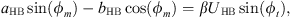 $$ {a}_{\mathrm{HB}}\mathrm{sin}({\phi }_m)-{b}_{\mathrm{HB}}\mathrm{cos}({\phi }_m)=\beta {U}_{\mathrm{HB}}\mathrm{sin}({\phi }_t), $$