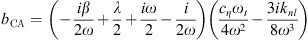 $$ {b}_{\mathrm{CA}}=\left(-\frac{i\beta }{2\omega }+\frac{\lambda }{2}+\frac{i\omega }{2}-\frac{i}{2\omega }\right)\left(\frac{{c}_{\eta }{\omega }_t}{4{\omega }^2}-\frac{3i{k}_{{nl}}}{8{\omega }^3}\right) $$