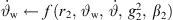 $ {\stackrel{\dot }{\vartheta }}_{\mathrm{w}}\leftarrow f({r}_2,\enspace {\vartheta }_{\mathrm{w}},\enspace \stackrel{\dot }{\vartheta },\enspace {g}_2^2,\enspace {\beta }_2)$