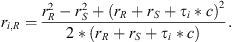 $$ {r}_{i,R}=\frac{{r}_R^2-{r}_S^2+{\left({r}_R+{r}_S+{\tau }_i*c\right)}^2}{2*\left({r}_R+{r}_S+{\tau }_i*c\right)}. $$