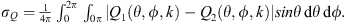 $$ \begin{aligned} \sigma _Q = \frac{1}{4\pi }\int _{0}^{2\pi }\int _0^\pi |Q_1(\theta ,\phi ,k) - Q_2(\theta ,\phi ,k)|\sin \theta \,\mathrm{d}\theta \,\mathrm{d}\phi . \end{aligned} $$