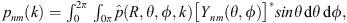 $$ \begin{aligned} p_n^m(k) = \int _0^{2\pi }\int _0^\pi \hat{p}(R,\theta ,\phi ,k) \left[Y_n^m(\theta ,\phi )\right]^*\sin \theta \,\mathrm{d}\theta \,\mathrm{d}\phi , \end{aligned} $$