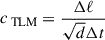 Mathematical equation: $ c_{{\text{ TLM}}} = \frac{{\mathrm{\Delta}} \ell}{\sqrt{d}{\mathrm{\Delta}} t} $
