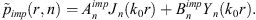 $$ {\mathop{p}\limits^\tilde}_{{imp}}(r,n)={A}_n^{{imp}}{J}_n({k}_0r)+{B}_n^{{imp}}{Y}_n({k}_0r). $$
