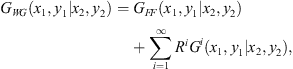 $$ {G}_{{WG}}({x}_1,{y}_1|{x}_2,{y}_2)={G}_{{FF}}({x}_1,{y}_1|{x}_2,{y}_2)+\sum_{i=1}^{\infty } {R}^i{G}^i({x}_1,{y}_1|{x}_2,{y}_2), $$