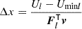 ${\mathrm {\Delta }} x=\frac {U_l-U_{{\textrm {min}}l}}{\boldsymbol F_l^\intercal \boldsymbol v}$