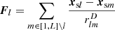 $ $\boldsymbol F_l =\sum _{m\in [1,L]\setminus l}\frac {\boldsymbol x_{{\textrm {s}}l}-\boldsymbol x_{{\textrm {s}}m}}{r_{lm}^D}$ $