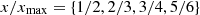 $ {x}/{x_{\textrm {max}}}={\{ } {1}/{2}, {2}/{3}, {3}/{4}, {5}/{6}{\}}$