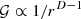 ${\cal {{G}}}\propto {1}/{r^{D-1}}$