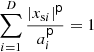 $\sum _{i=1}^D\frac {|x_{{\textrm {s}}i}|^{{\mathsf{p}}}}{a_i^{{\mathsf{p}}}}=1$