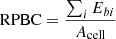 $ \mathrm{RPBC}=\frac{\sum_i {E_{bi} } }{A_{\mathrm{cell}} } $