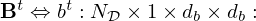 $ {{\mathbf {B}}}^t \Leftrightarrow b^t: N_{\cal {{D}}} \times 1 \times d_{b} \times d_{b}: $
