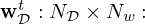 $ {{\mathbf {w}}}^t_{\cal {{D}}}: N_{\cal {{D}}} \times N_w: $