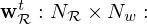 $ {{\mathbf {w}}}^t_{\cal {{R}}}: N_{\cal {{R}}} \times N_w: $