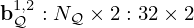 $ {{\mathbf {b}}}_{\cal {{Q}}}^{1,2}: N_{\cal {{Q}}} \times 2: 32 \times 2 $