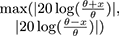 $ max(|20\log(\frac{\theta + x}{\theta})|, |20\log(\frac{\theta - x}{\theta})|) $