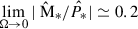 Mathematical equation: $ \lim_{{\mathrm{\Omega}}\rightarrow 0}|\hat{{\text{ M}}}_*/\hat{P}_*| \simeq 0.2 $
