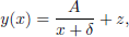 Mathematical equation: $$ \begin{aligned} y(x) = \frac{A}{x + \delta } + z, \end{aligned} $$
