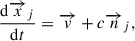 Mathematical equation: $$ \begin{aligned} \frac{\mathrm{d}{{x}_j}}{\mathrm{d}t}&= {{v}} + c {{n}_j}, \end{aligned} $$