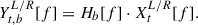 Mathematical equation: $$ \begin{aligned} Y^\mathrm{L/R}_{t,b}[f] = H_{b}[f] \cdot X_t^\mathrm{L/R}[f]. \end{aligned} $$