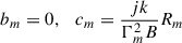 Mathematical equation: $$ \begin{aligned}&b_m = 0, \quad c_m = \frac{jk }{\mathrm{\Gamma }_m^2 B}R_m\end{aligned} $$