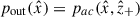 Mathematical equation: $ p_{\mathrm{out}}(\hat{x})=p_{ac}(\hat{x},\hat{z}_{+}) $