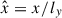 Mathematical equation: $ \hat{x}=x/l_y $