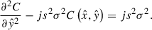 Mathematical equation: $$ \begin{aligned}&\frac{\partial ^2 C}{\partial \hat{y}^2} - js^2\sigma ^2 C\left(\hat{x},\hat{y}\right) = js^2\sigma ^2. \end{aligned} $$