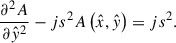 Mathematical equation: $$ \begin{aligned}&\frac{\partial ^2A}{\partial \hat{y}^2} - js^2A\left(\hat{x},\hat{y}\right) = js^2. \end{aligned} $$