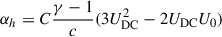 Mathematical equation: $ \alpha_h=C\frac{\gamma -1}{c}(3U_{\mathrm{DC}}^2-2U_{\mathrm{DC}}U_{0}) $