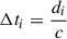 Mathematical equation: $$ \begin{aligned} \mathrm{\Delta } t_i&=\frac{d_i}{c} \end{aligned} $$