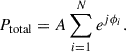 Mathematical equation: $$ \begin{aligned} P_{\rm total} = A \sum _{i=1}^{N} e^{j\phi _i}. \end{aligned} $$