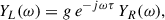Mathematical equation: $$ \begin{aligned} Y_L(\omega )=g\,e^{-j\omega \tau }\,Y_R(\omega ), \end{aligned} $$