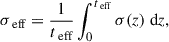 Mathematical equation: $$ \begin{aligned} \sigma _{\text{ eff}}=\frac{1}{t_\text{ eff}}\int _0^{t_{\text{ eff}}}\sigma (z)\text{ d}z, \end{aligned} $$