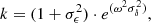 Mathematical equation: $$ \begin{aligned} k=(1+\sigma _{\epsilon }^2)\cdot e^{(\omega ^2 \sigma _\delta ^2)}, \end{aligned} $$