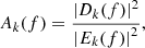 Mathematical equation: $$ \begin{aligned} \MakeUppercase {a}_{k}(f) = \frac{\left|\MakeUppercase {d}_{k}(f) \right|^2}{\left|\MakeUppercase {e}_k(f) \right|^2}, \end{aligned} $$