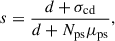 Mathematical equation: $$ \begin{aligned} s = \frac{d + \sigma _{\mathrm{cd} }}{d + N_{\mathrm{ps} } \mu _{\mathrm{ps} }}, \end{aligned} $$