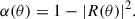 Mathematical equation: $$ \begin{aligned} \alpha (\theta )&= 1 - |R(\theta )|^2. \end{aligned} $$